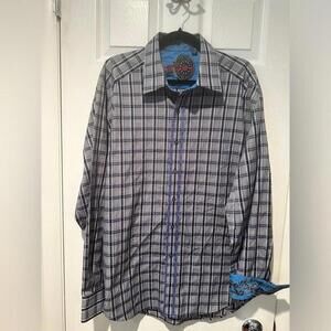 Robert Graham Black & Blue Striped Embroidered Shirt - 2 XL